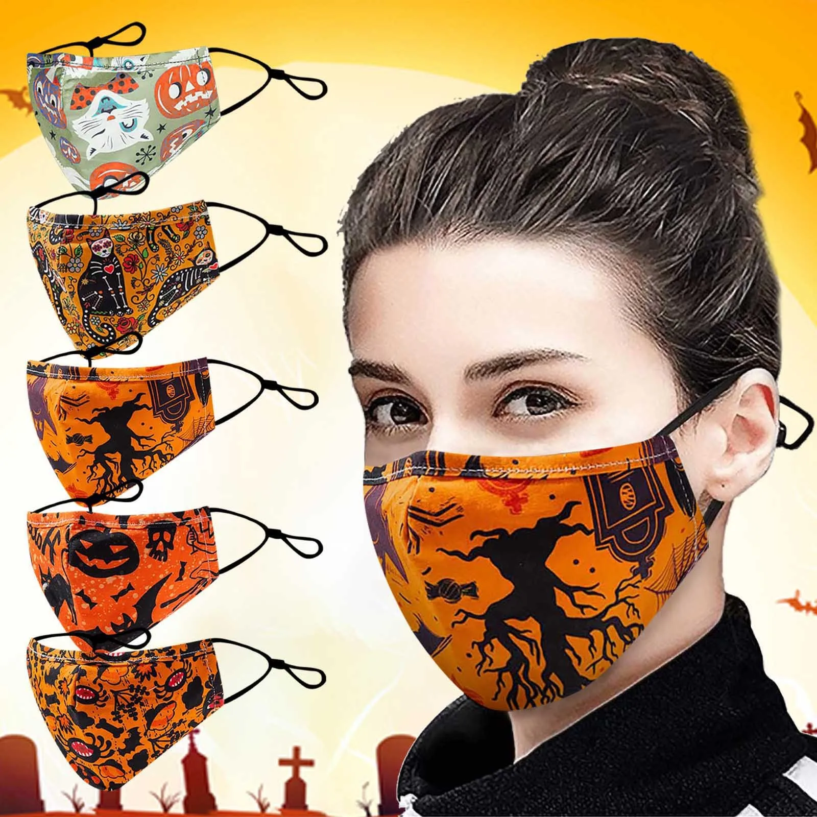 Многоразовые маски для женщин однотонные Хэллоуина косплей волнистая Маска лица