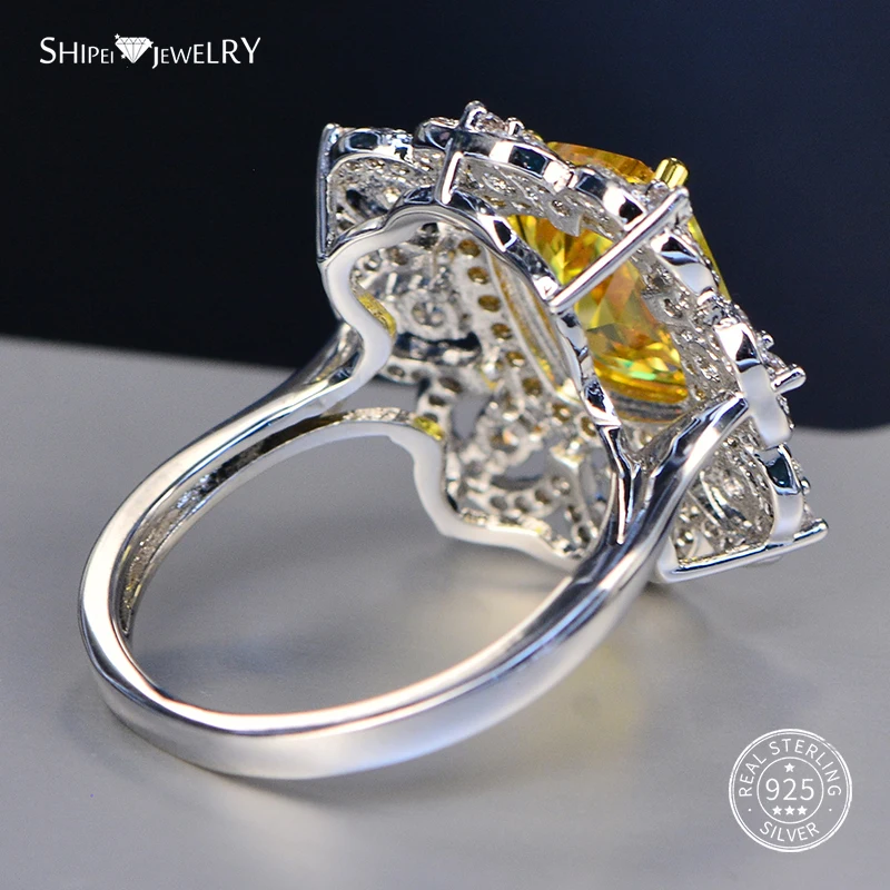 

Shipei 100% 925 Sterling Silver Luxury White Gold Yellow Pink Square Sapphire Geometric Wedding Ring for Women Man Birthday Gift