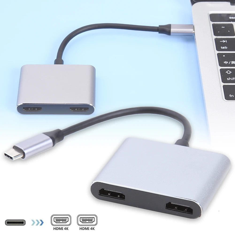 

USB C to Dual HDMI-compatible Adapter 4K@60Hz Dual Monitor Adapter Compatible with Thunderbolt 3 for MacBook Pro 2020/2019