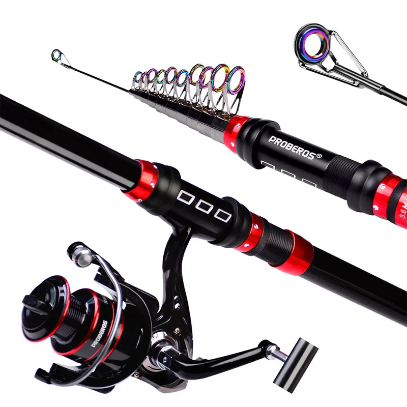 

YUCONG 1.8-3.6M Fishing Rod Combos Carbon Telescopic Spinning Fishing Rod Reel Set Spinning Reel Line Lures Hooks Rod Full Kit