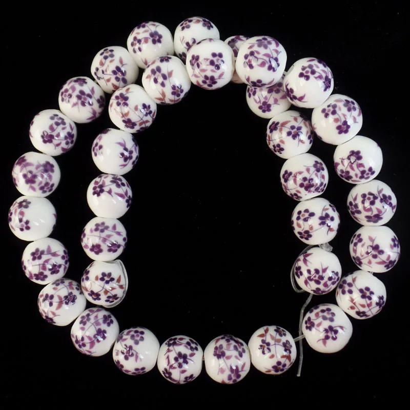 

1Strand 10mm Purple Plum blossom Ceramics Ball Loose Bead 15.5" B40030 Handmade DIY Necklace Bracelet Jewelry Accessory