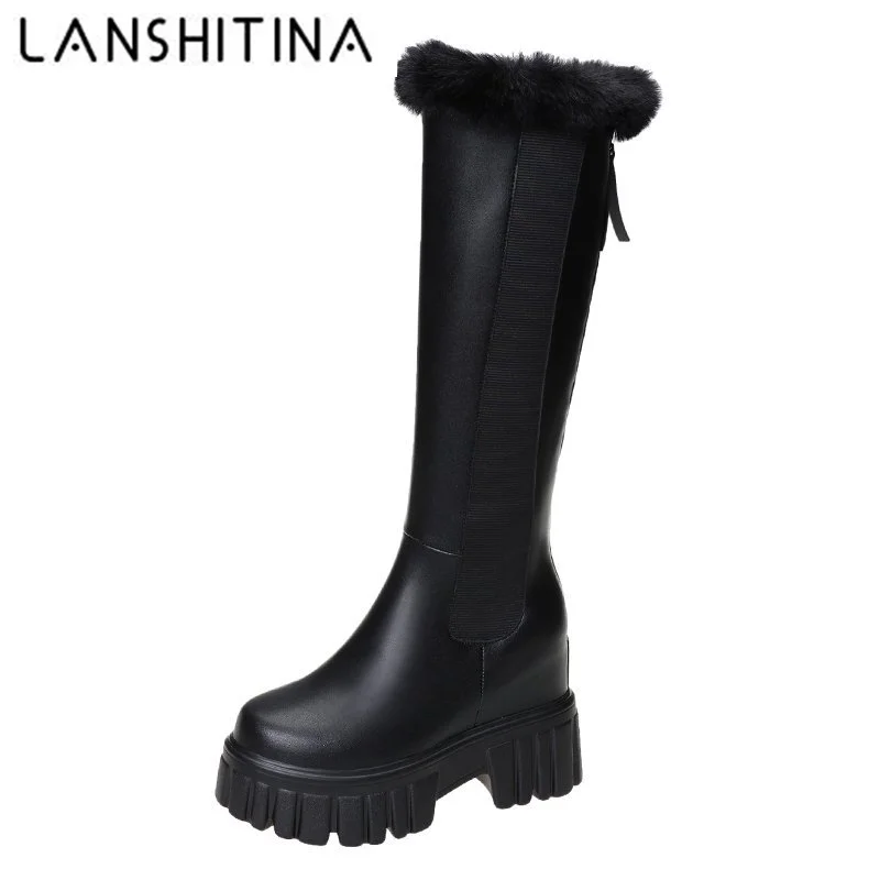 

Warm Snow Boots Women Winter Wedges Heels Knee High Boots 10cm high heels Thick Sole Motorcycle Boots Platform Long Botas Mujer