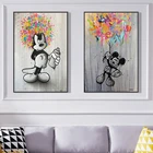 Самоклеящиеся наклейки на стену, постер с изображением Диснея из мультфильма Микки Маус, черные, белые картины, настенное украшение для спальни, дома