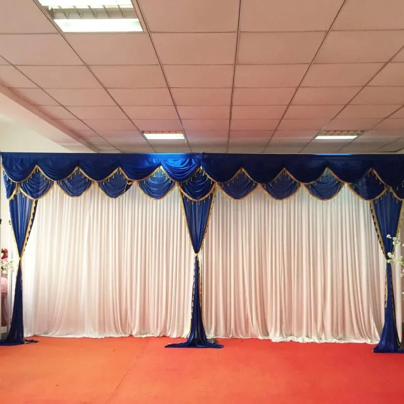 

Double Layer Valance With Tassel Wedding Backdrop 3m* 6m Ice Silk Wedding Backdrop With Swag With Trim Curtain