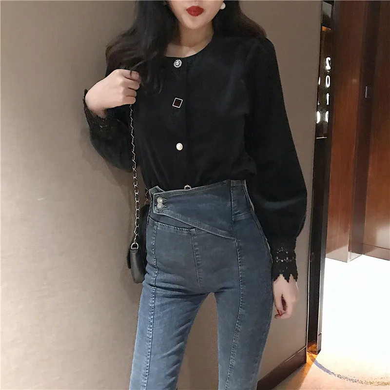 

Women's Spring and Autumn Shirts Niche Shirts Korean Hollow Lace Long Sleeve Tops Summer New Slim Wild Shirt Women PL170