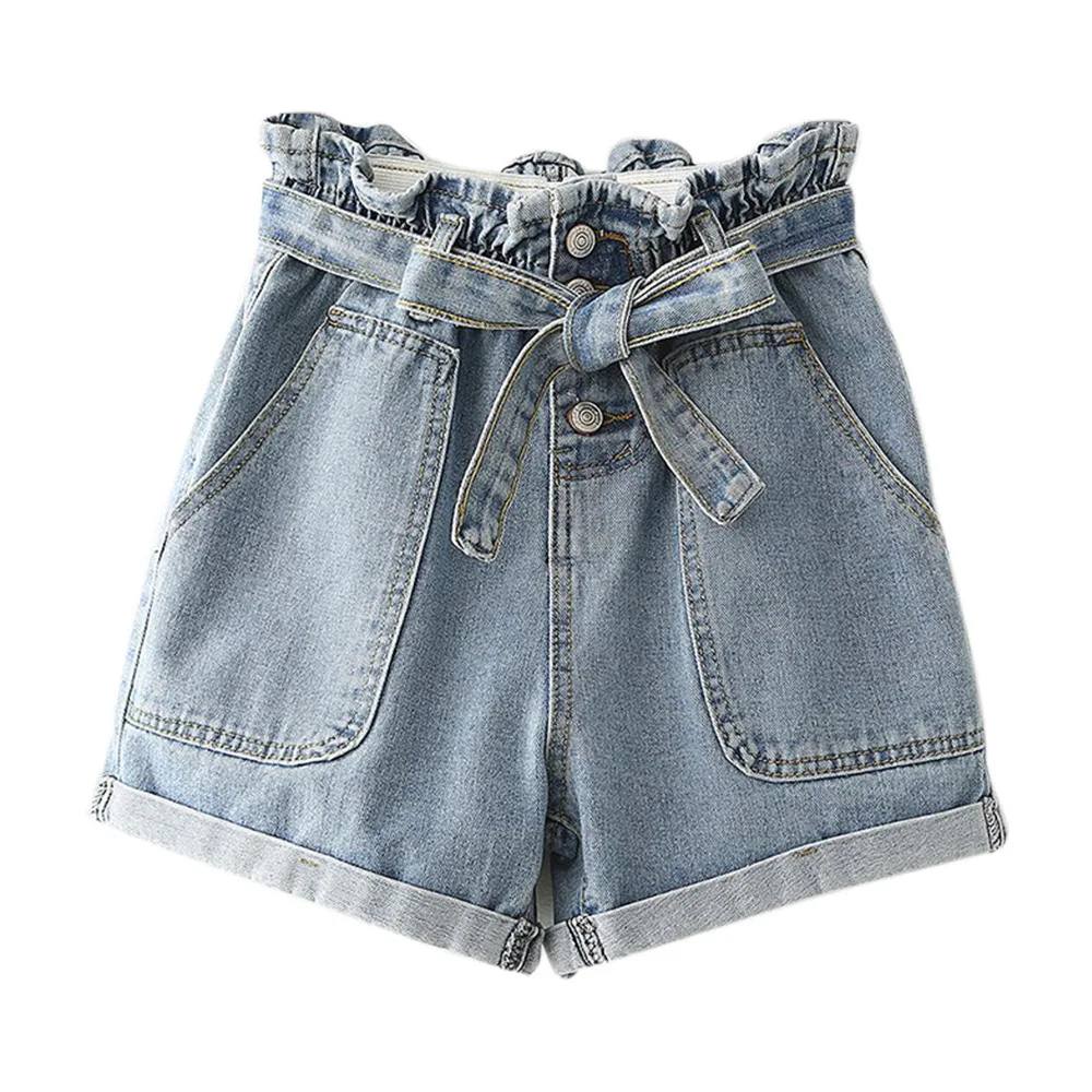 

ZQLZ 2021 Fashion High Waist Summer Women's Shorts Big Pocket Bow Denim Shorts For Female Sexy Plus Size Stretch Short Pants