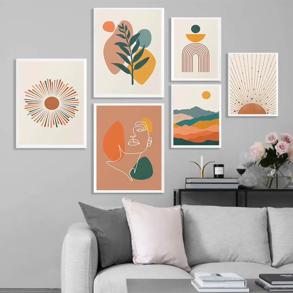 

Abstract Boho Poster Terracotta Mustard Sun Canvas Painting Mid Century Art Print Modern Wall Picture For Living Room Home Decor