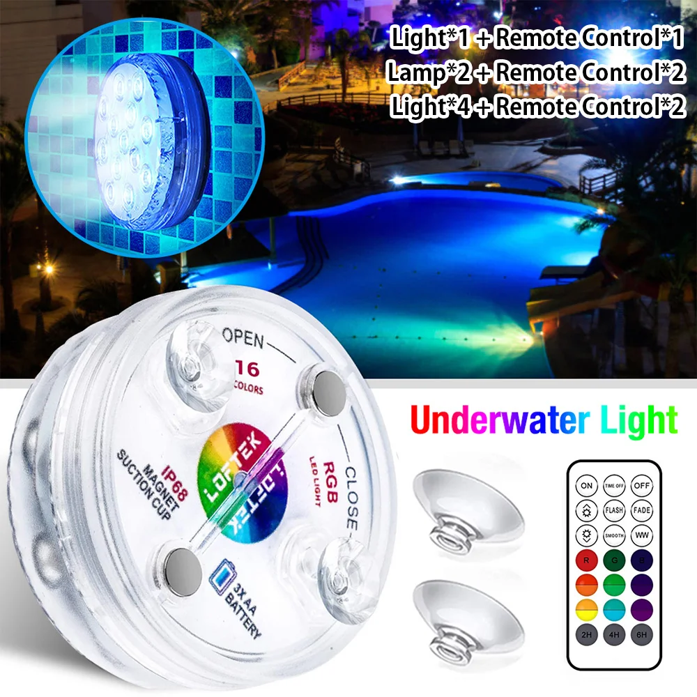 Погружной RGB светильник с дистанционным управлением 13 светодиодов питание от
