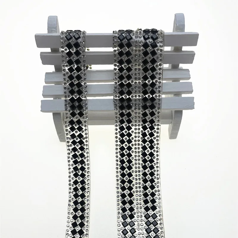 1 ярд белые черные стразы горячей фиксации стеклянная лента с кристаллами