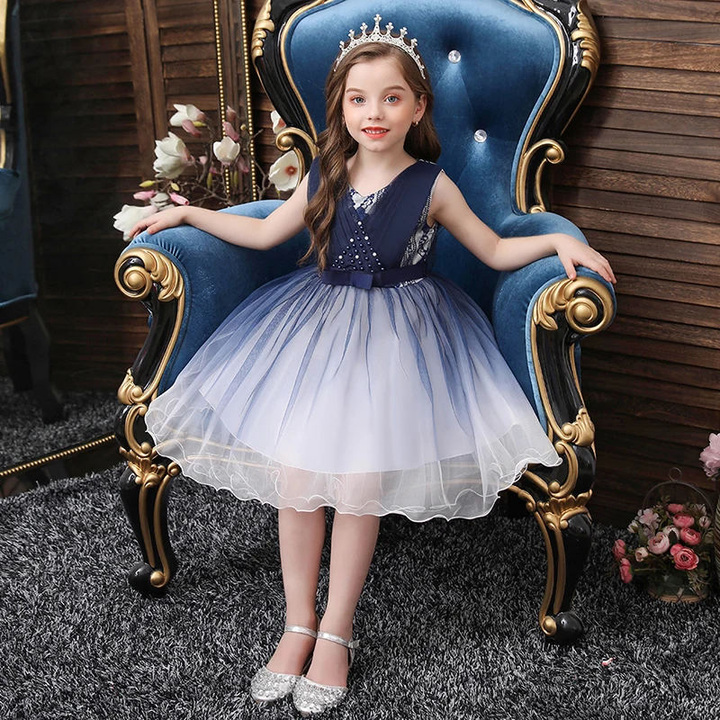 2021 Lace Sequins Formal Evening Wedding Gown Tutu Princess Dress Flower Girls Children Clothing Kids Party For Girl Clothes | Детская