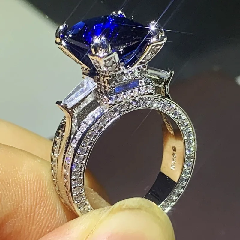 

Choucong Brand New Unique Luxury Jewelry 925 Sterling Silver Blue Sapphire Big CZ Diamond Party Eiffel Tower Women Wedding Ring