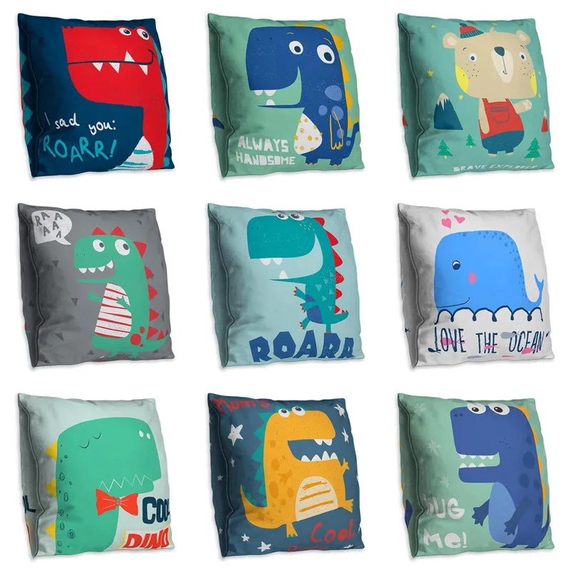 

Lovely Cartoon Dinosaur Print Cushion Cover Pillowcase for Kids Room Living Room Double Sides Sofa Bed Decorative Pillow Cover