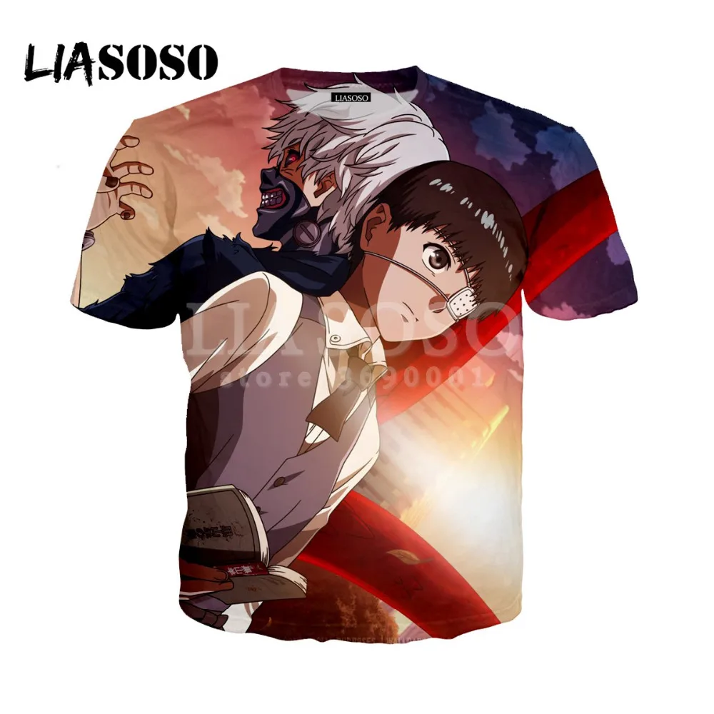 

LIASOSO 3D Print Women Men Japan Anime Tokyo Ghoul Ken Kaneki Touka Kirishima Tshirt T-shirt Hip Hop Pullover Short Sleeve Tops