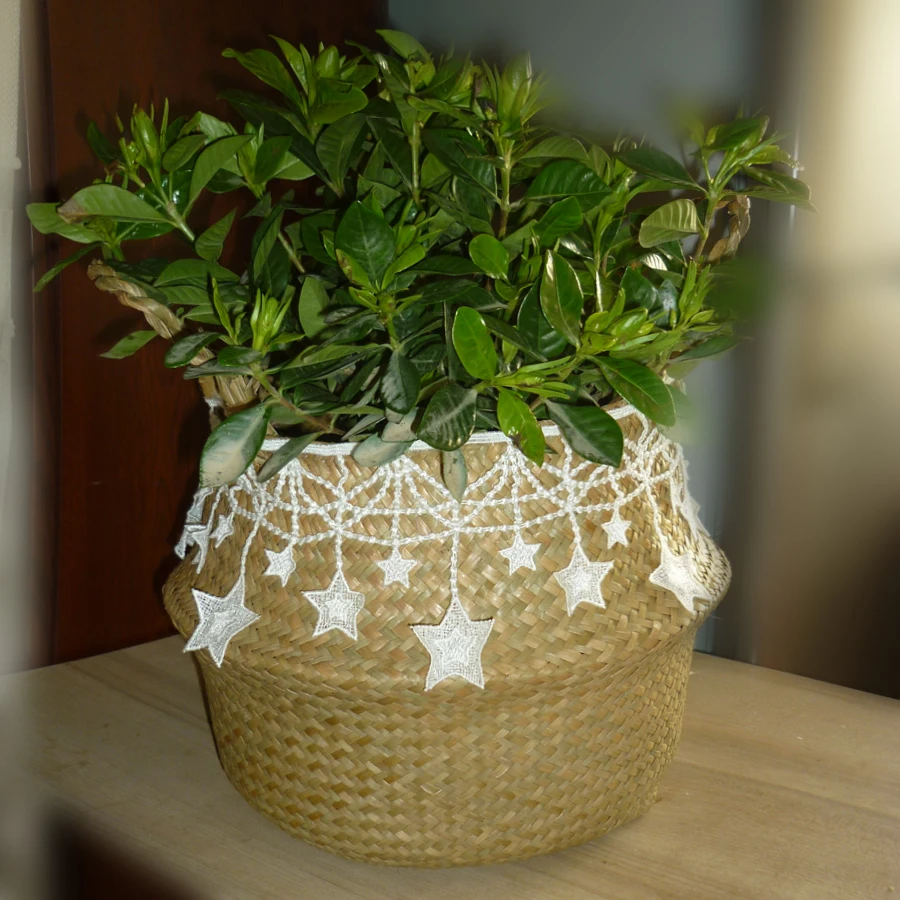 2020 New Macrame Decoration Seaweed Wicker Basket Folding Storage Basket Rattan Flower Pot Weaving Garden Flower Pot Storage