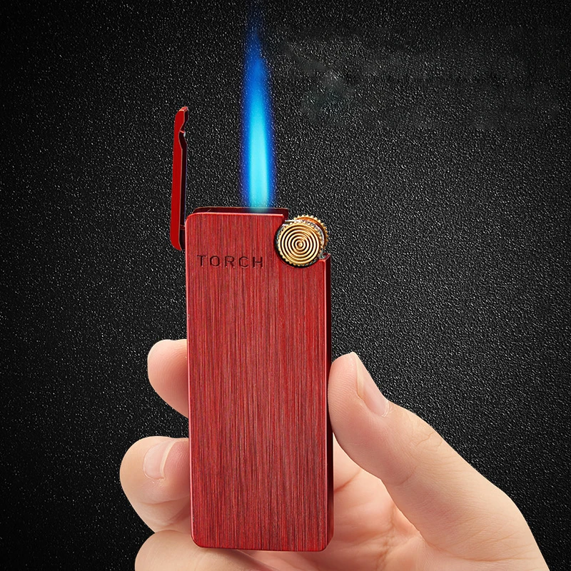 

New Ultra-thin Metal Flint Lighter, Alkane, Turbo Lighter, Gas Lighter, Cigar Cigarette, Windproof Lighter for Men