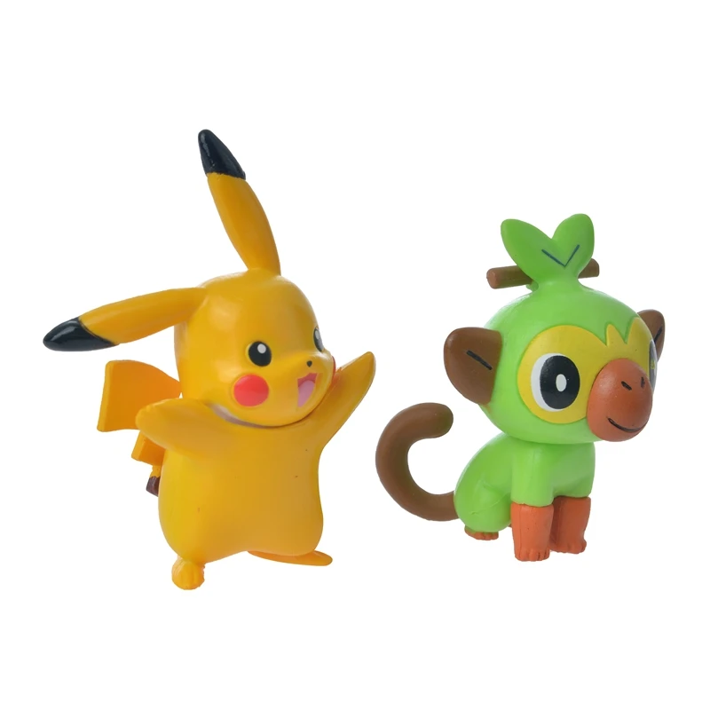 

Original Pokmon Sword Toys Figures Dolls Kawaii Pikachu And Grookey Grookey Head Can Rotate Anime Figure Children's Gift
