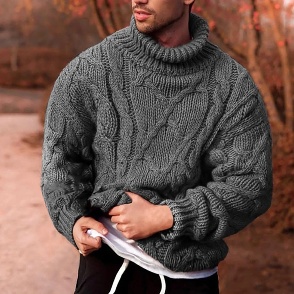 

2020 Autumn Winter Men's Sweater Turtleneck Solid Cotton Sweater Knitted Warm Pullovers Jumpers For Male Slims Fit Knitwear