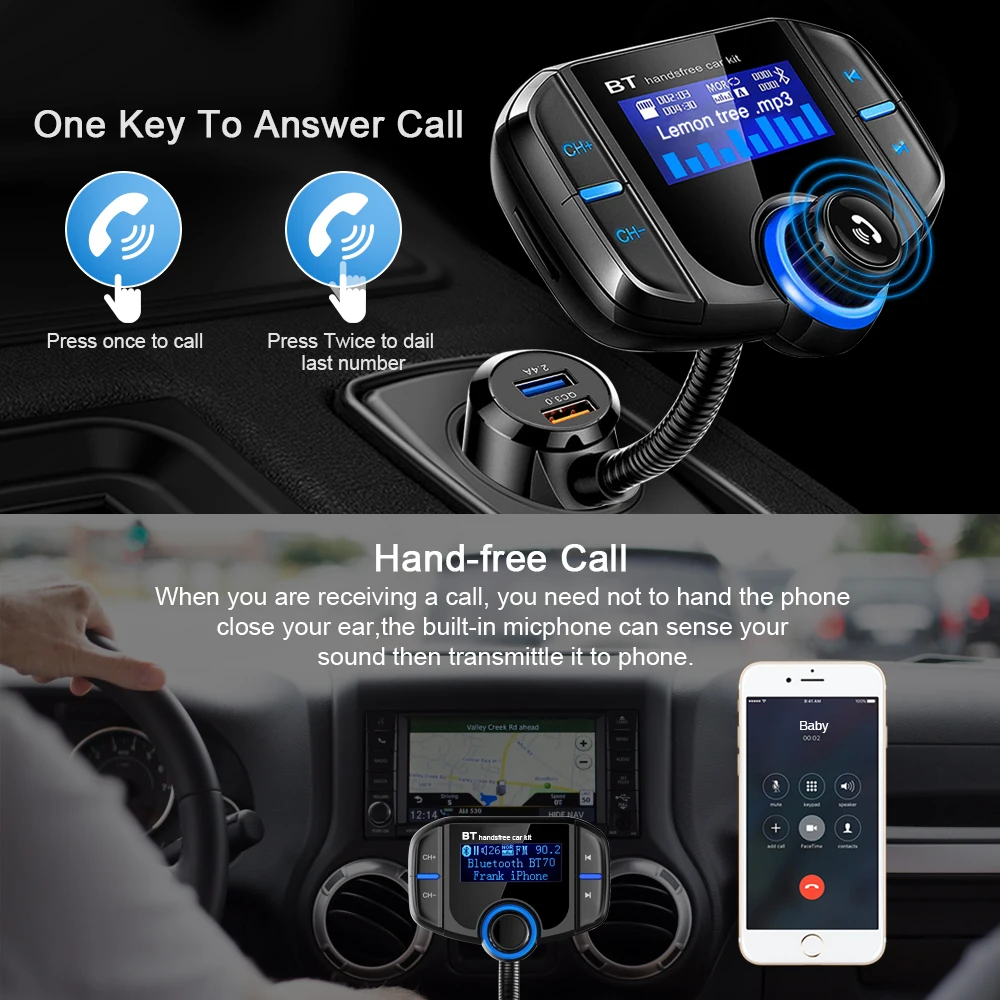 Bluetooth Fm-трансмиттер Prazata автомобильный AUX-передатчик ТВ-радио двойной USB QC3.0