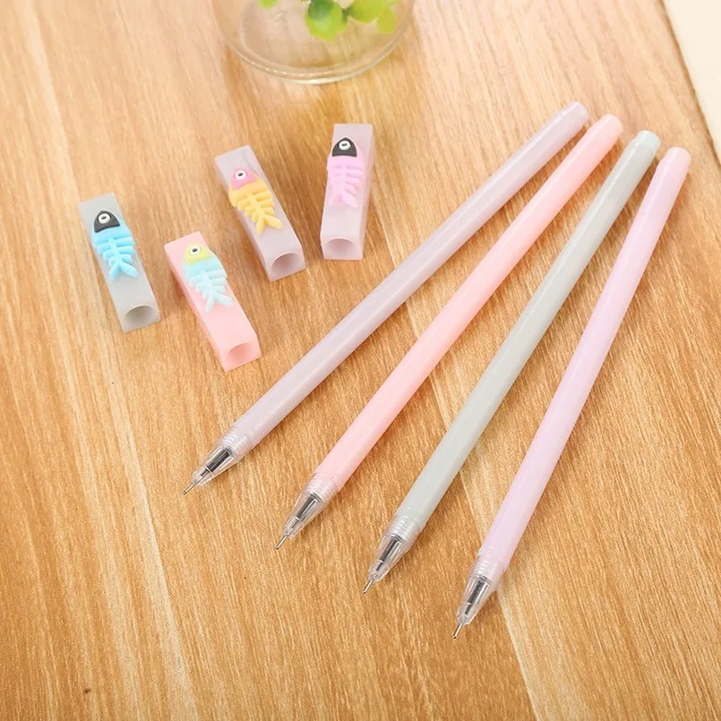 20 PCs Creative Candy Color Fresh Student Gel Pen Cute Learning Stationery Cartoon Fishbone Signature Ball Pen