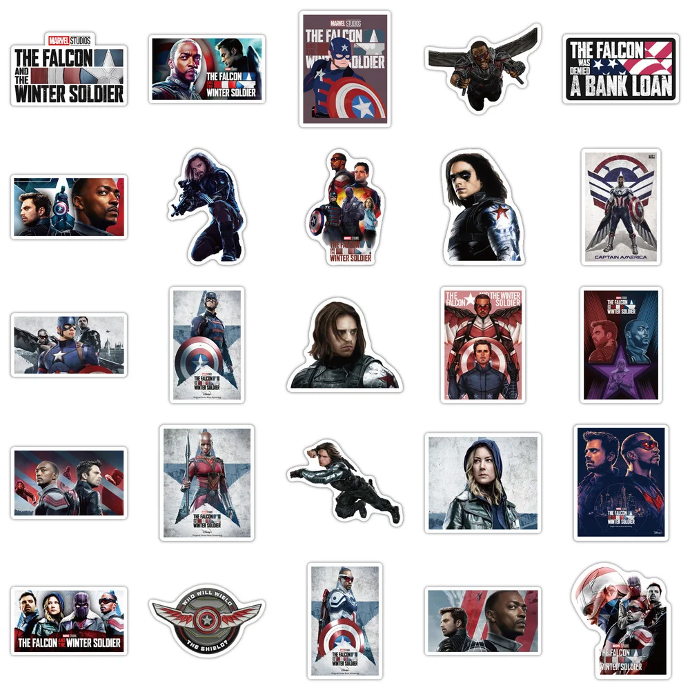 Pegatinas cl&aacute;sicas de la serie de TV el halc&oacute;n y el soldado de invierno, calcoman&iacute;a para guitarra, port&aacute;til, equipaje, coche, nevera, pegatina de Graffiti, 50 Uds.-5