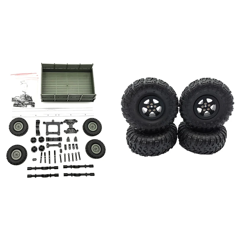 

4X Wheel Trailer Toy Modified Parts For WPL B14 B16 B24 & 1Set Metal Wheel Rim With Rubber Tires Tyre For MN D90 MN99S