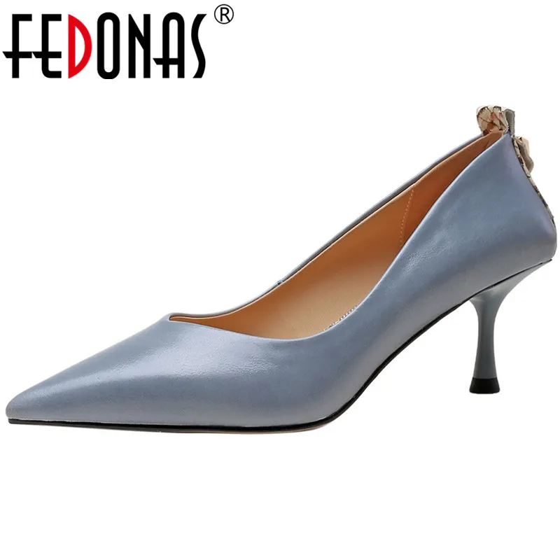 

FEDONAS Elegant Pointed Toe Shoes Woman Heels 2021 Fashion Women Genuine Leather Shoes For Women Shallw Women Shoes Newest