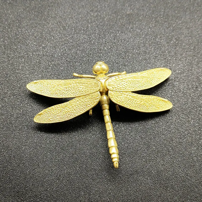

Antique Solid Brass dragonfly Miniature Figurines Retro Copper Animal Tea Pet Desktop Ornament Decor Crafts Keychain Pendants