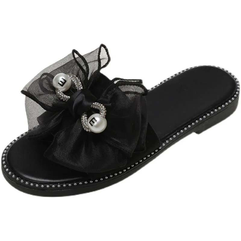 

Shoes Woman 2021 Female Slippers Butterfly-Knot Luxury Slides New Designer Flat PU Fabric Butterfly-knot Fashion Basic Rubber
