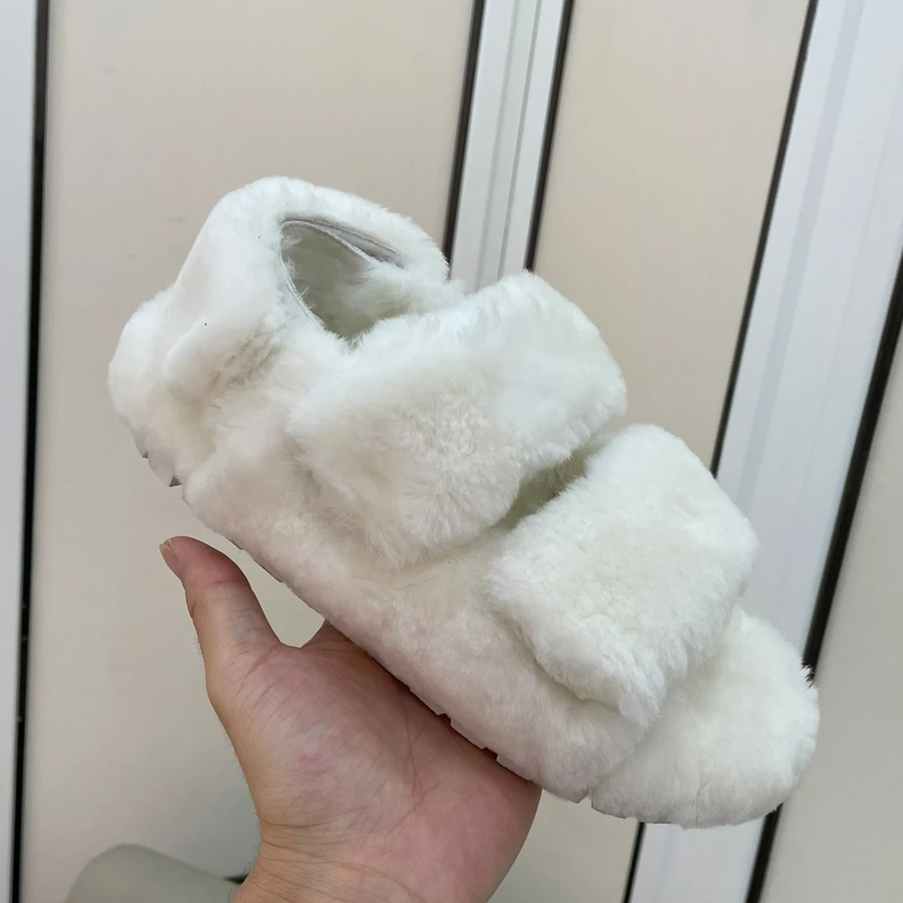 

Women shoe fashion autumn and winter luxury female designer wool shoes plush warm women's home indoor flat Women's sandals
