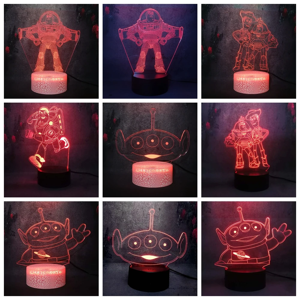 Креативный Ночной светильник с градиентом 7 цветов 3D аниме История игрушек