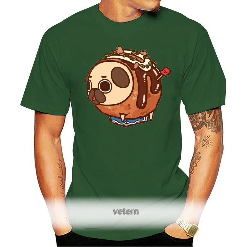 

Anime Pug Takoyaki T-shirt Boy Crazy Unique Design For Male 100% Cotton Top Tees