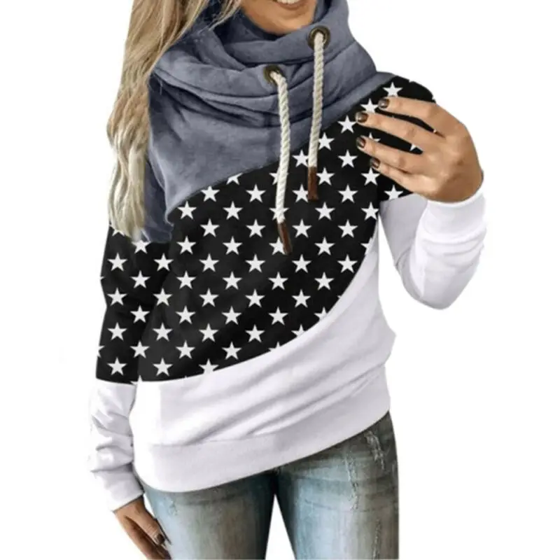 

Womens Baggy Casual Pullover Hooded Tops Stars Printed Hoodie Sweatshirt Ladies