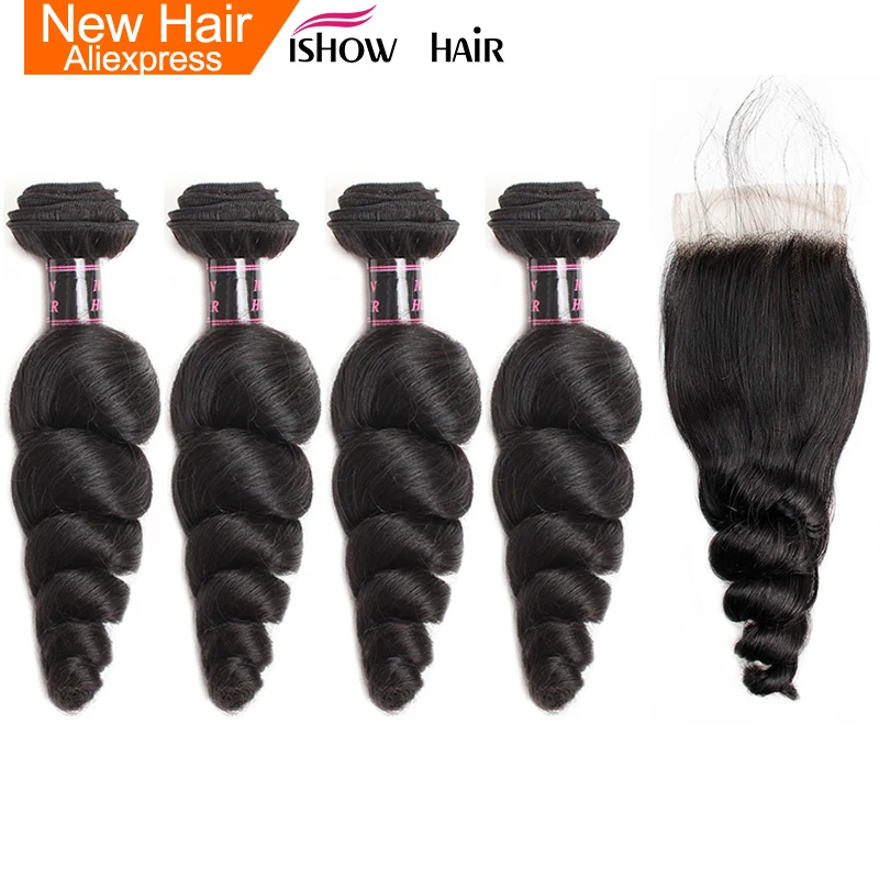 Ishow индийские свободные пучки волнистых волос с кружевом парик пробором