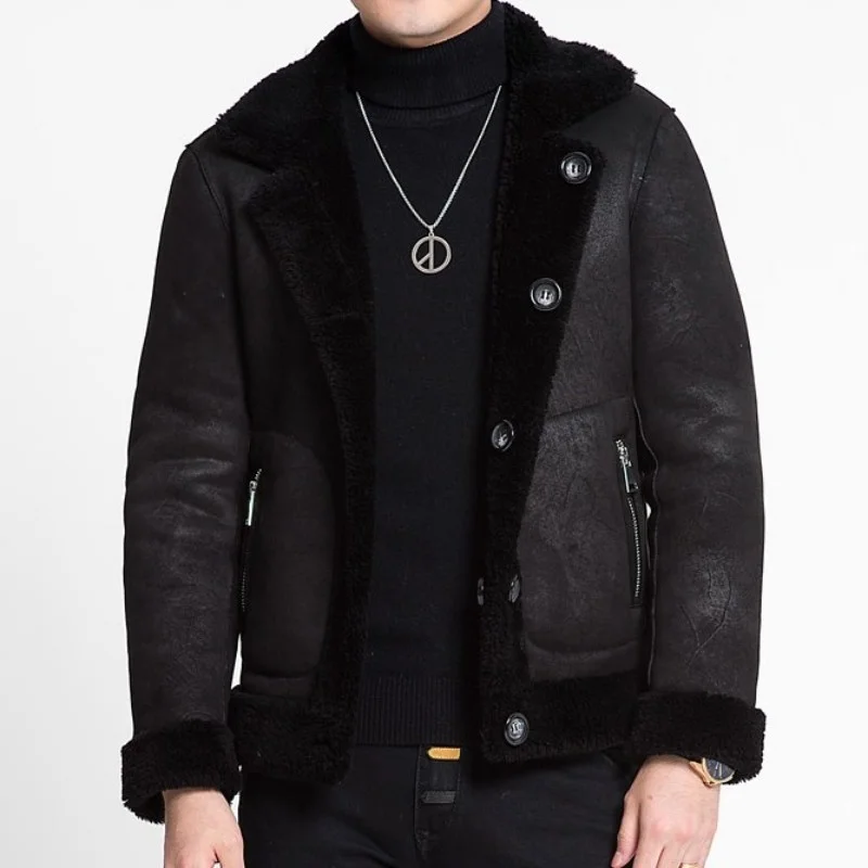Мужская байкерская куртка из овечьей кожи с подкладкой искусственной замши