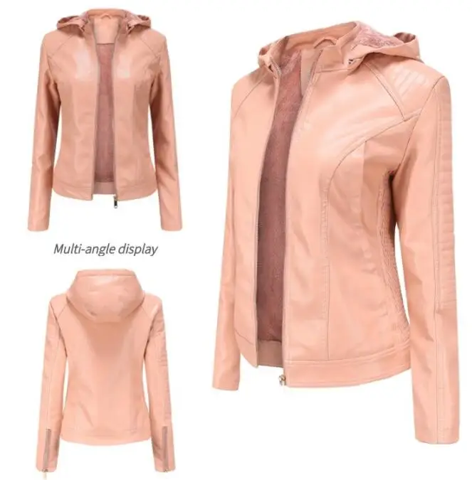 Female Pu Leather Jacket Women Faux Leather Outerwear Women Hooded Warm Leather Coat