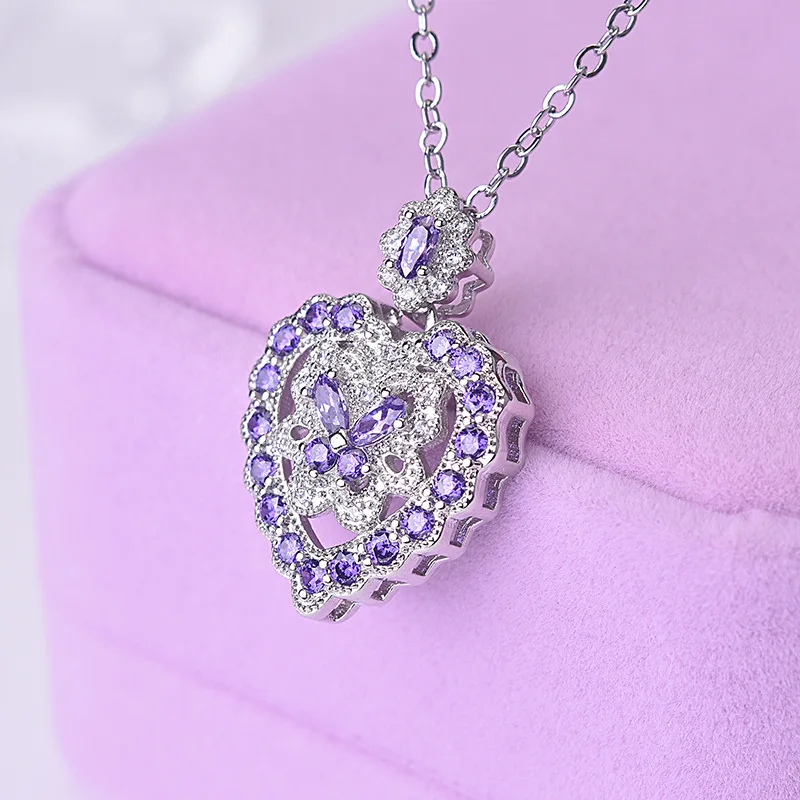 Винтаж очарование кулон ожерелье для женщин благородный фиолетовый циркон
