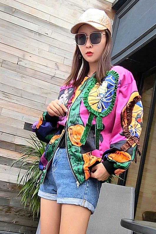 

Autumn jacket women Europe station 2020 new fashion brand printed long-sleeved jacket loose wild baseball uniform women