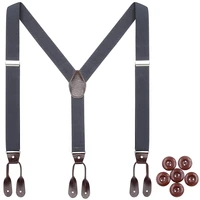 leather suspenders braces for men wedding party tuxedo button end y back 3 5cm wide adjustable elastic trouser strap belt gray