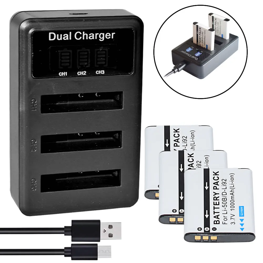3 шт. Батарея + ЖК-дисплей тройной Зарядное устройство для D-LI92 | RX18 RZ10 RZ18 X70