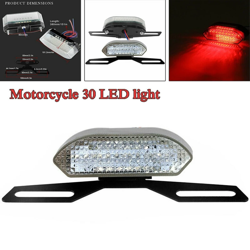 

Motorcycle ATV 30LED Brake Light License Plate Tail Light Turn Signal Lamp with Bracket Transparent Cover