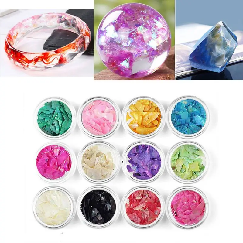 

12 Bottles Colorful Shell Broken Sugar Paper Pieces Flashing Decor UV Epoxy Resin Mold Jewelry Fillings Jewelry Making