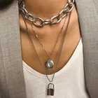 ICNWAY огромная металлическая цепочка в стиле панк, женское простое многослойное длинное ожерелье с цирконами