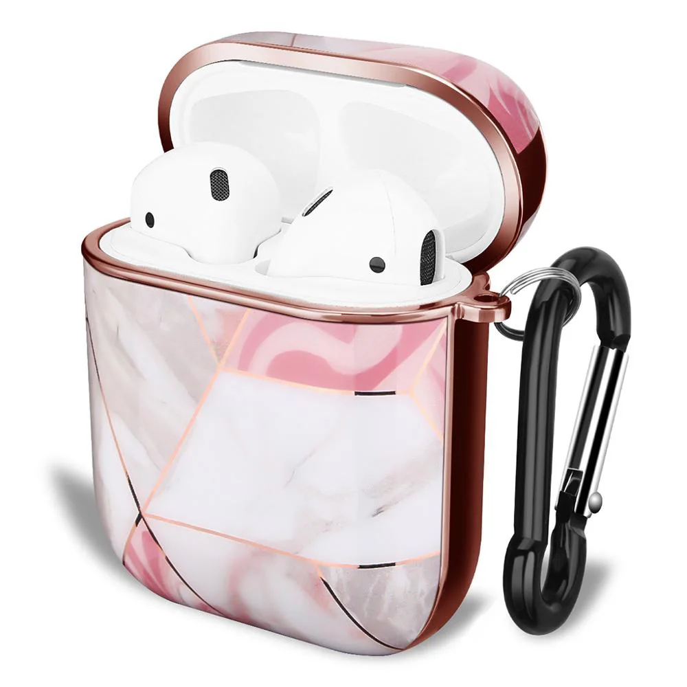 

For Apple AirPods Charging Case Accessories Beautiful Electroplating Gold Hard PC Marble Case Cover For AirPod Earphone