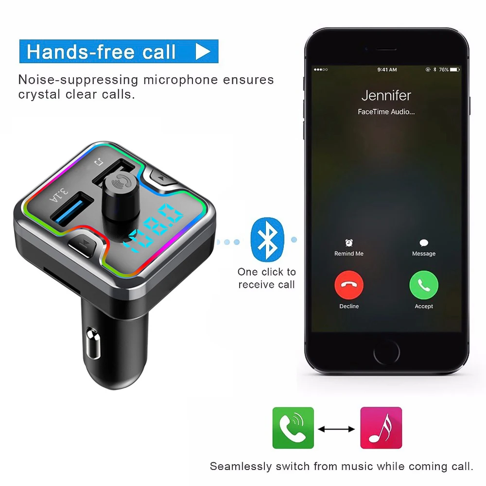 FM-трансмиттер автомобильный с поддержкой Bluetooth 5 0 и 2 USB-портами | Автомобили
