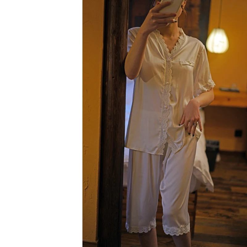 Пижамный комплект Женский в ретро стиле Милая роскошная кружевная Пижама