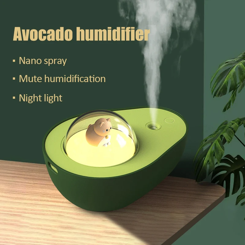 

USB Rechargeable Portable Air Humidifier Ultrasonic Avocado Aroma Diffuser Mute Spray Fogger Night Light Humidificador For Home