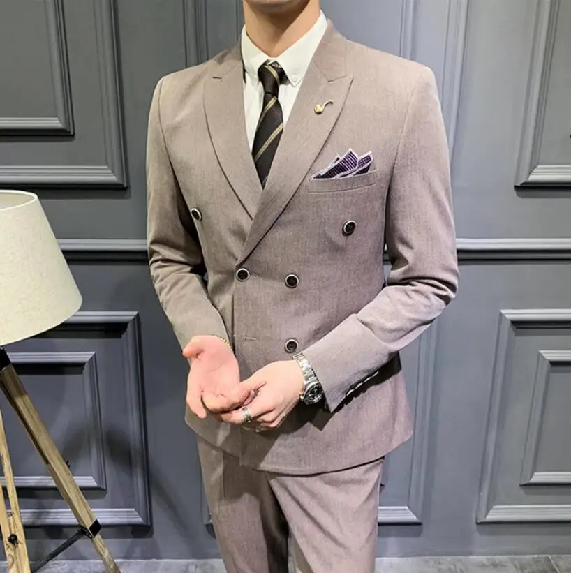 

(Jacket+Vest+Pants) 2021 Men Tuxedo three-piece suit/Male double-breasted Groom's Wedding Dress/Man office eisure Blazers S-5XL