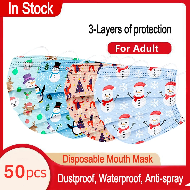 

50 шт., одноразовые маски для лица с 3-слойным фильтром