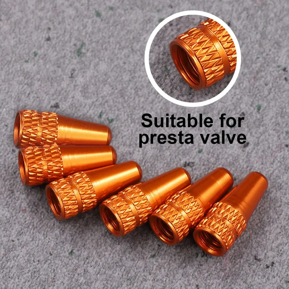 

VORCOOL 6 Pcs Aluminum Alloy French Caps for MTB Road Bike Mountain Bike Tyre Air Caps Dust Covers (Orange)