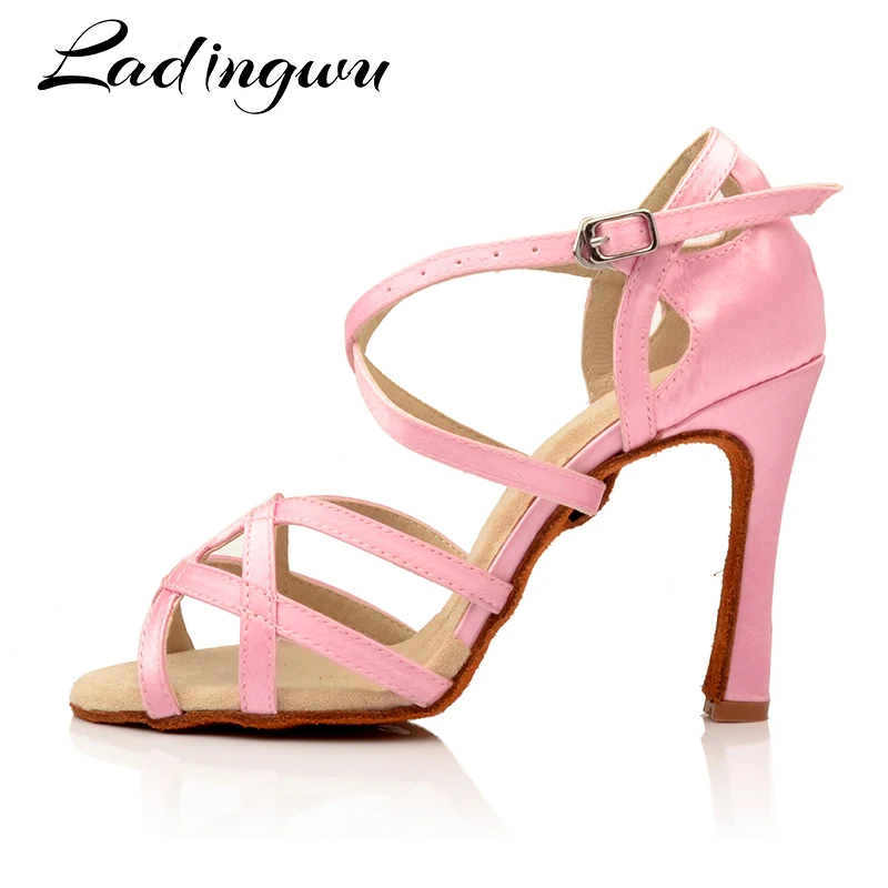 Женские атласные туфли Ladingwu розовые для латинских танцев обувь сальсы